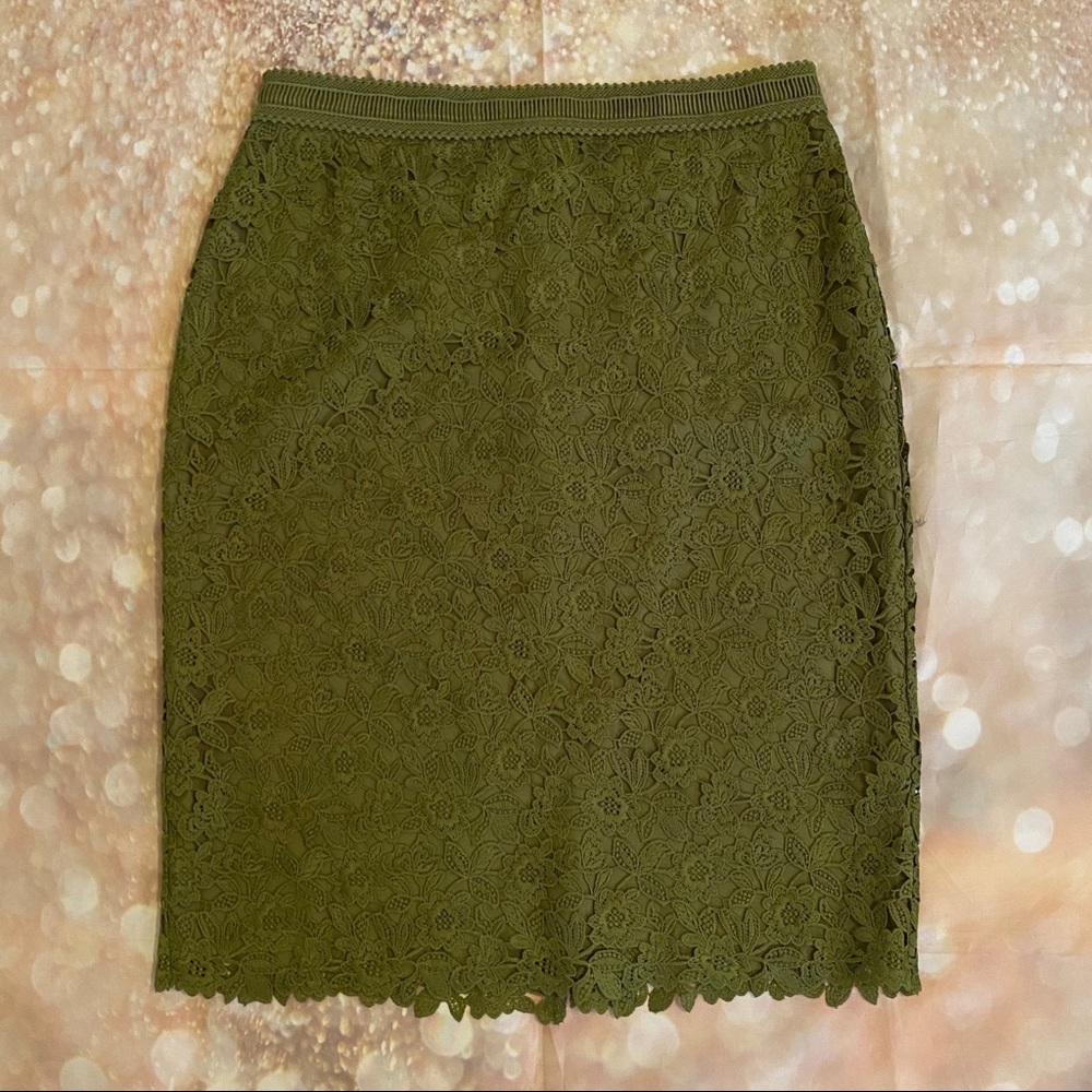 Ann Taylor Green Floral Lace Pencil Skirt Sz 4 - Picture 4 of 10
